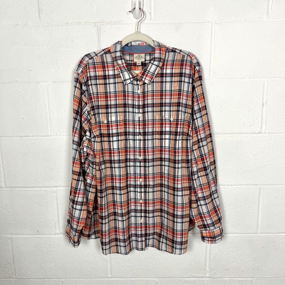 St Johns Bay NWT Womens Classic Button Up Top Plus Size 3X Plaid Preppy Office
